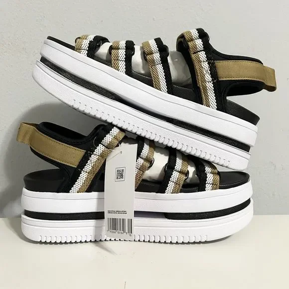 Nike Wmns Icon Classic “Black Metallic Gold” Women’s Size 6-9 White Sandals - Picture 6 of 11